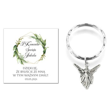 PODZIĘKOWANIE DLA GOŚCI UPOMINEK BRELOCZEK ANIOŁEK KOMUNIA PAMIĄTKA