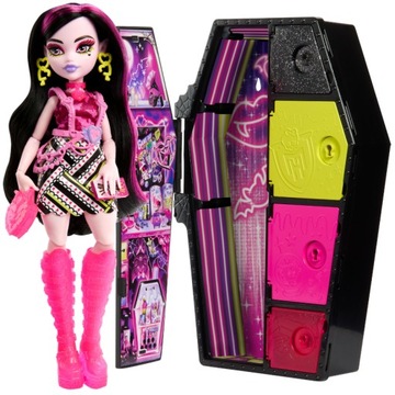 MONSTER HIGH STRASZYSEKRETY DRACULAURA LALKA Z AKCESORIAMI NEON FRIGHTS