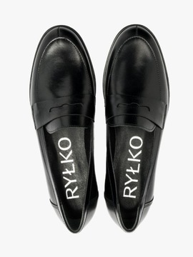 Туфли женские, черные низкие мокасины-слипоны RYŁKO