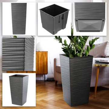 ЦВЕТОЧНЫЙ ГОРШОК С КРЫШКОЙ ПОДСТАВКА ДЛЯ ЦВЕТОВ ВЫСОКАЯ САДОВАЯ ГРАФИТ 29x57см