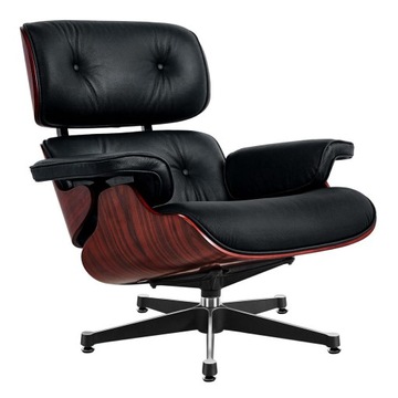 Fotel Eames Lounge Chair, czarny, naturalna skóra bydlęca ciemny palisander