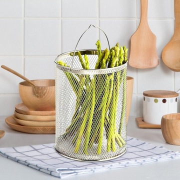 Корзина для жарки из нержавеющей стали с ручкой Универсальная кухонная корзина для макарон, 22 см.