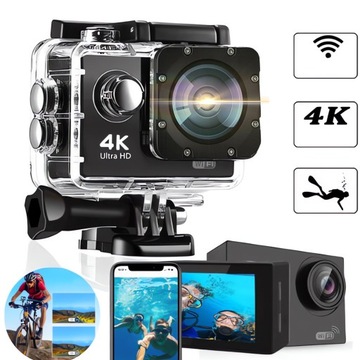 WODOODPORNA KAMERA 4K HD WIFI SPORTOWA GO PRO + BEZPŁATNE 17AKCESORIÓW