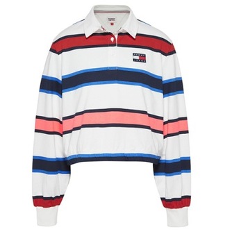 TOMMY JEANS BIAŁA BLUZA TYPU POLO PASKI (S)