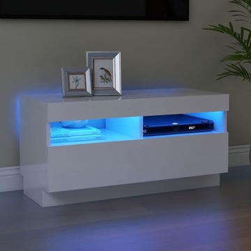 SZAFKA POD TV Z OŚWIETLENIEM LED BIAŁA POŁYSK 80X3