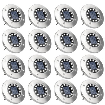 16 шт. САДОВАЯ СОЛНЕЧНАЯ ЛАМПА 12 СВЕТОДИОДНЫХ НАЗЕМНЫХ ЛАМП ДИСКОВЫЙ ДАТЧИК СУМЕРКИ