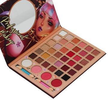 DUŻA PALETKA CIENIE DO MAKIJAŻU BROKAT GLITTER 60 SZTUK RÓŻE ROZŚWIETLACZE