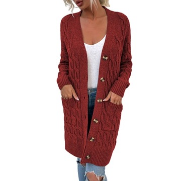 Womens Oversized Knit Long Cardigan Long Red XL