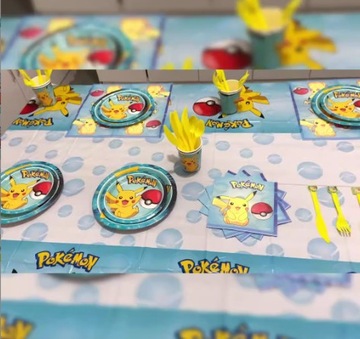 БОЛЬШОЙ НАБОР НА ДЕНЬ РОЖДЕНИЯ ПОКЕМОН ПИКАЧУ ТАРЕЛКА САЛФЕТКИ СТОЛОВЫЕ ПРИБОРЫ