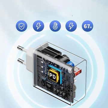 БЫСТРОЕ ЗАРЯДНОЕ УСТРОЙСТВО USB ТИПА C МОЩНОСТЬЮ 67 Вт С СЕТЕВЫМ РАЗЪЕМОМ БЫСТРАЯ ЗАРЯДКА