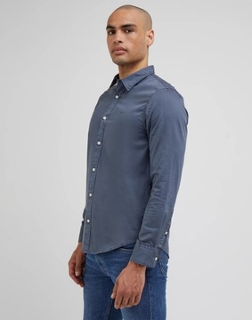 Lee PATCH SHIRT Taint Grey SZARO NIEBIESKA KOSZULA CASUAL REGULAR / SLIM M