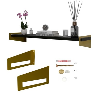 Wisząca półka ścienna Industrial Salon 70 cm Metal Złoty+Czarny MiniPearl