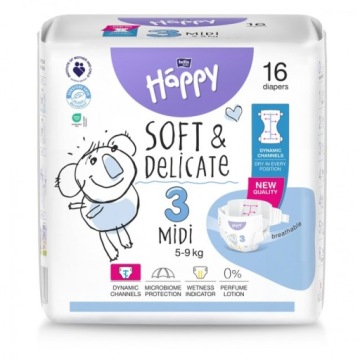 Bella Baby Happy Soft & Delicate 3 Міді Підгузки Одноразові 16 шт.