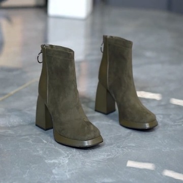 Kozaki Krótkie Damskie Botki gruby obcas Zimowe piękne Boots B49-250