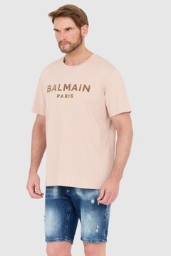 BALMAIN Beżowy t-shirt z aksamitnym logo M