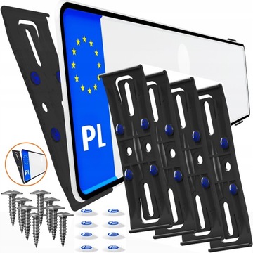 NIEWIDOCZNE RAMKI POD TABLICE REJESTRACYJNĄ KOMPLET BEZRAMKOWE MOCOWANIE