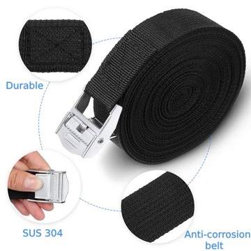 10x MOCNE PASKI KĄTAJĄCE Z REGULOWANĄ ZAMKNIĘCIAMI 25 MM x 2,5 M CZARNE