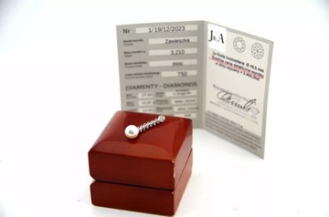 ZJAWISKOWA ZŁOTA ZAWIESZKA WISIOREK PRÓBA 750 Z DIAMENTAMI 0,35CT PERŁA