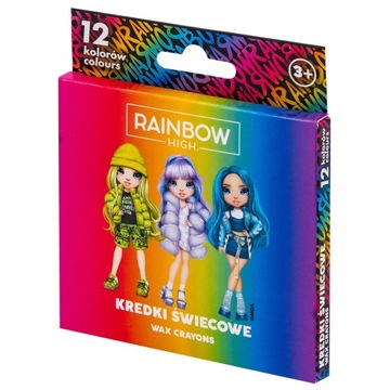 Kredki świecowe okągłe RAINBOW HIGH - 12 kolorów - 8/90 mm