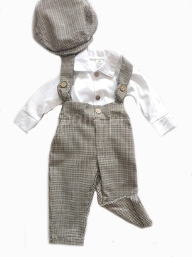 OGRODNICZKI ELEGANCKIE SPODNIE Z SZELKAMI chrzest wesele PEPITKA 80
