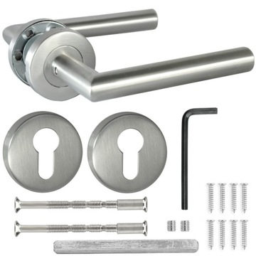 KLAMKA DO DRZWI INOX STAL NIERDZEWNA + KOMPLET ROZET NA WKŁADKĘ LUB KLUCZ