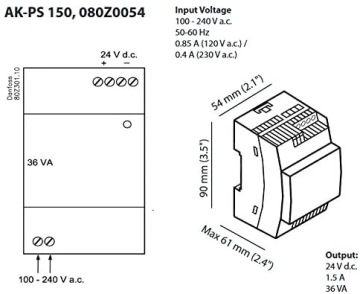 БЛОК ПИТАНИЯ НА DIN-РЕЙКУ DC 24В 1,5А AK-PS 150