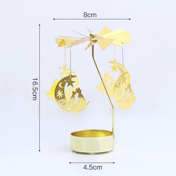 Złoty obrotowy świecznik Wotywny uchwyt na lampkę do herbaty Przechowywanie Księżyc i kot