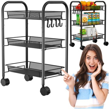 REGAŁ NA KÓŁKACH KUCHENNY PÓŁKI MOBILNY ORGANIZER + HACZYKI