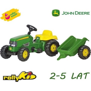 Педальный трактор Rolly Toys John Deere с ковшом и прицепом для детей 2–5 лет