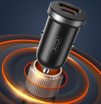MOCNA ŁADOWARKA SAMOCHODOWA ZAPALNICZKA XO PD 30W QC 3 1xUSB 1xUSB-C CZARNA