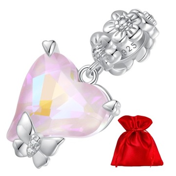 G756 Różowe serce srebrny charms zawieszka beads