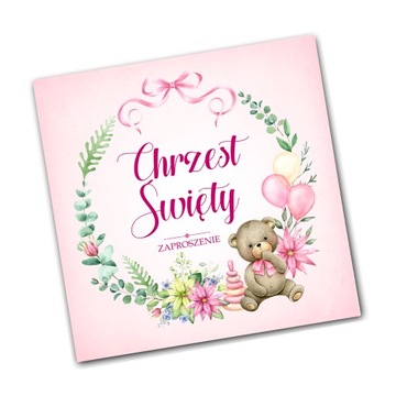Zaproszenie na CHRZEST ŚWIĘTY różowe + koperta