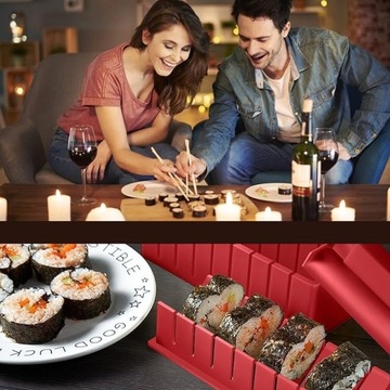 ZESTAW DO SUSHI NÓŻ MATA FOREMKI 12 SZT CZERWONY RYŻU NA PREZENT