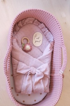 Rożek Becik niemowlęcy muślinowy wiązany z wyjmowanym usztywnieniem KREMOWY