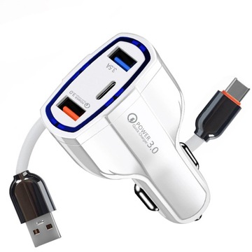 Ładowarka Samochodowa, USB typ C 7A QC 3.0 + KABEL USB TypC