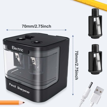 ЭЛЕКТРИЧЕСКАЯ ТОЧИЛКА С ДВУМЯ ОТВЕРСТИЯМИ ДЛЯ ТОЛСТЫХ И ТОНКИХ КАРАНДАШЕЙ, ЧЕРНАЯ