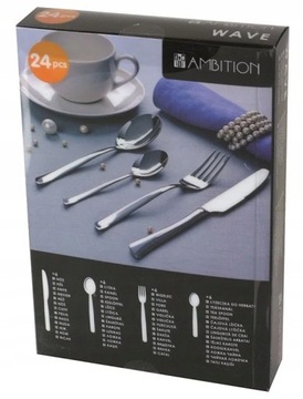 AMBITION WAVE KPL 24el SZTUĆCE W PUDEŁKU DLA 6 OSÓB POŁYSK