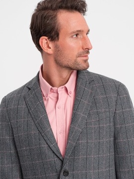 Мужской жаккардовый пиджак в ажурную клетку, графит V1 OM-BLZB-0119 M