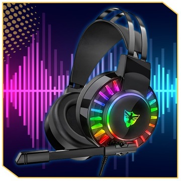 SŁUCHAWKI GAMINGOWE DLA GRACZY PRZEWODOWE Z MIKROFONEM LED RGB PC NAUSZNE