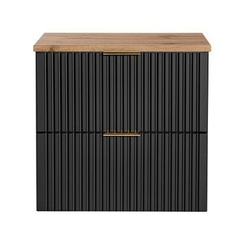 Szafka łazienkowa wisząca czarna 60 cm z blatem w kolorze dąb wotan