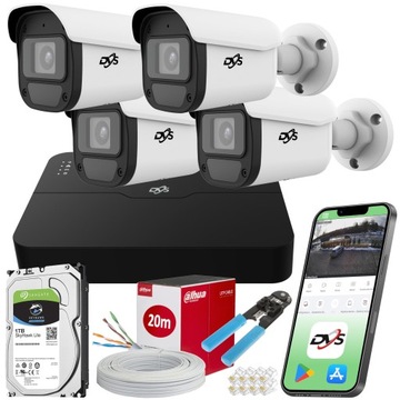 KOMPLETNY MONITORING ZEWNĘTRZNY 4 KAMERY IP PoE 5MPX Z IR DYSK APLIKACJA