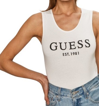 GUESS damskie body na ramiączkach białe bawełna czarne logo M