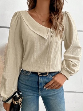BLUZKA BAWEŁNIANA Z BUFIASTYMI RĘKAWAMI BEŻOWA CASUAL SHEIN M 38