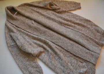 Sweter beżowy kardigan gruby z wełną blezer ZARA długi oversize M 40/42