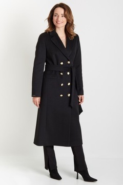 Elegancki długi płaszcz wełniany NA ZIMĘ Guziki Wiązanie Dwurzędowy 50