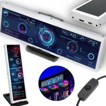 MONITOR KOMPUTERA 8,8'' IPS USB LCD CPU GPU AIDA64 MONITOR TEMP KOMPUTERA