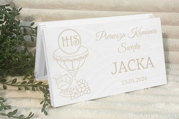 Деревянная копилка Сувенир Святого Причастия, гравировка.