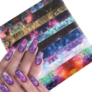 ZESTAW 10x FOLIA TRANSFEROWA do paznokci GALAXY KOSMOS GWIAZDY