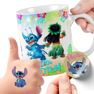 ZESTAW NA PREZENT KUBEK DLA DZIECI TATUAŻE NAKLEJKI STITCH JAKOŚĆ