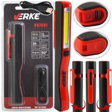 LATARKA DŁUGOPISOWA VERKE USB LED COB 3w+1w akumul